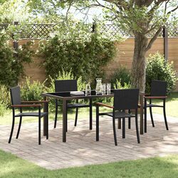 Garden Dining Set 5 Piece Black Steel Outdoor Furniture Rattan Table Chairs