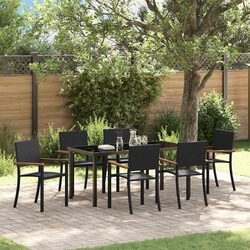 Outdoor Dining Set 7 Piece Black Steel Frame Rattan Garden Furniture Patio