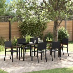 Garden Dining Set 7 pcs Black Steel Frame Outdoor Furniture Rattan Terrace