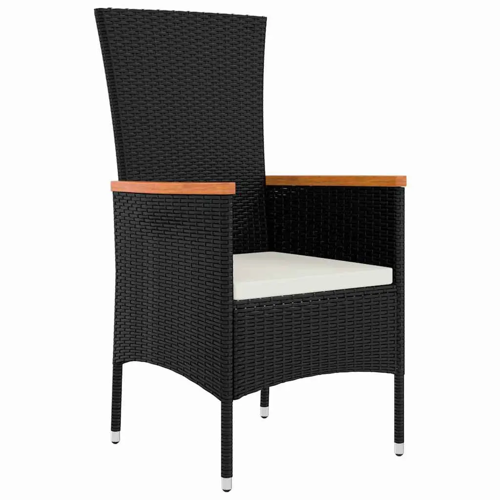 Garden Dining Set 3 Pieces Outdoor Furniture Black Steel Frame Tempered Glass Table Weather Resistant Cushions