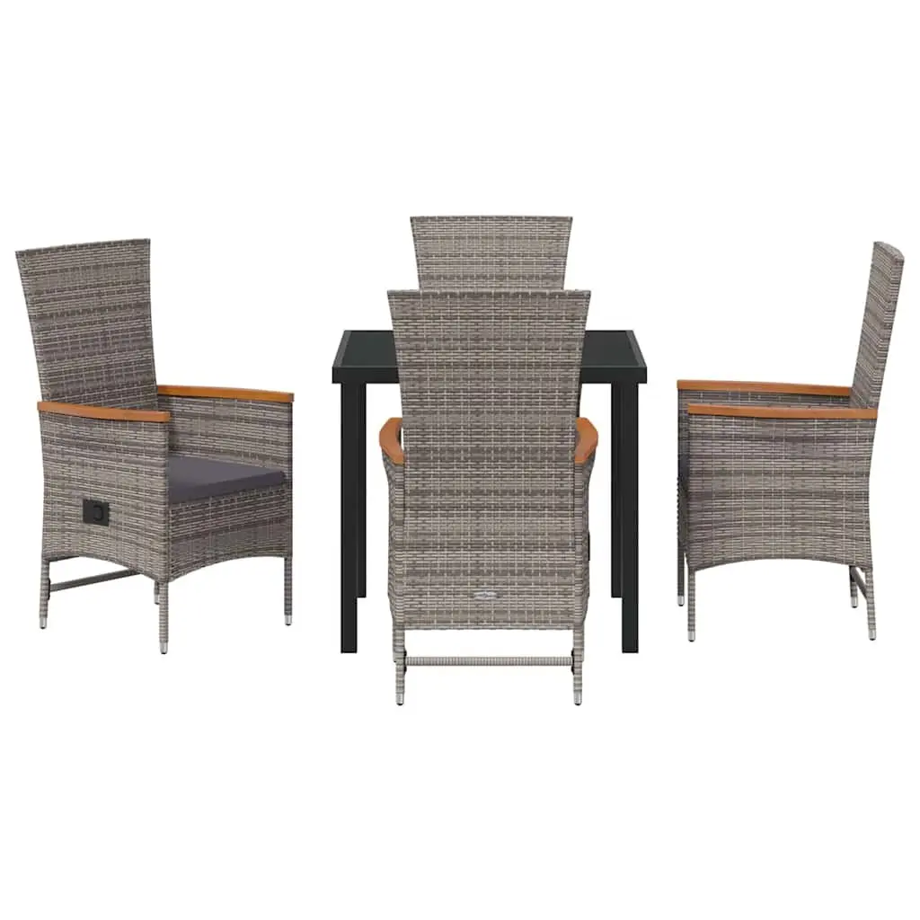 Garden Dining Set 5 Piece Outdoor Furniture Steel Frame Glass Top Rattan Chairs Grey
