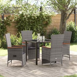 Garden Dining Set 5 Pieces Grey Poly Rattan Outdoor Furniture with Cushions