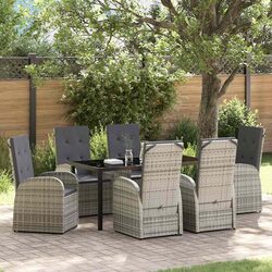 Garden Dining Set 7 Pieces Grey Poly Rattan Outdoor Furniture with Cushions