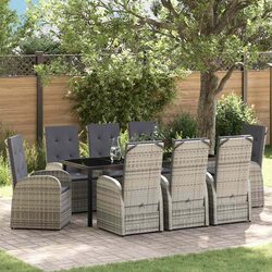 Garden Dining Set 9 Piece Outdoor Furniture Grey Poly Rattan Table Chairs