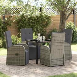 Garden Dining Set 5 Piece Grey Poly Rattan Outdoor Furniture with Cushions