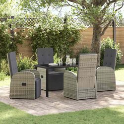 Garden Dining Set 5 Piece Outdoor Furniture Grey Poly Rattan Patio Table Chairs