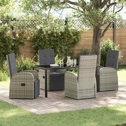Garden Dining Set 5 Pieces Outdoor Furniture Grey Poly Rattan Chairs Table