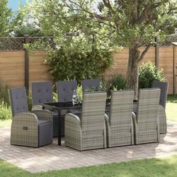 Garden Dining Set 9 Pieces Outdoor Furniture Patio Dinner Table Chairs Grey