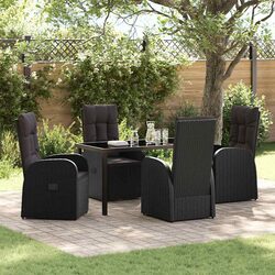 Outdoor Garden Dining Set 5 Pieces Black Poly Rattan Chairs Table Furniture