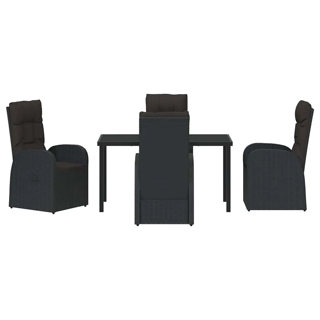 Outdoor Garden Dining Set 5 Pieces Adjustable Backrest Black Poly Rattan Furniture