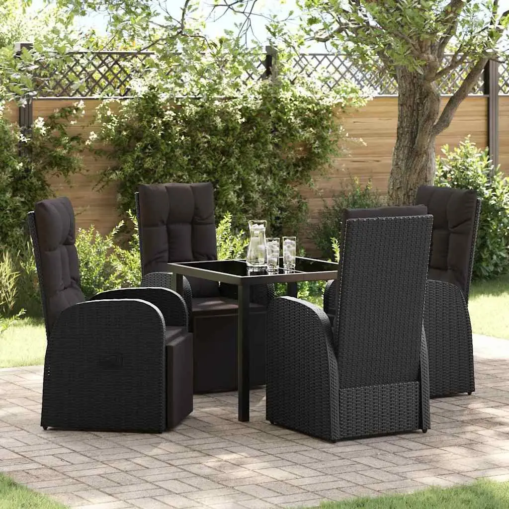 Outdoor Garden Dining Set 5 Pieces Black Poly Rattan Chair Table