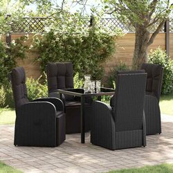 Outdoor Garden Dining Set 5 Pieces Black Poly Rattan Chair Table Patio Furniture