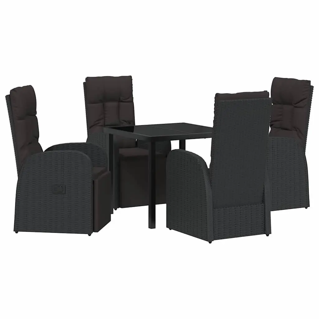Outdoor Garden Dining Set 5 Pieces Black Poly Rattan Chair Table