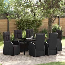 Outdoor Dining Set 7 Piece Garden Furniture Black Poly Rattan Table Chairs