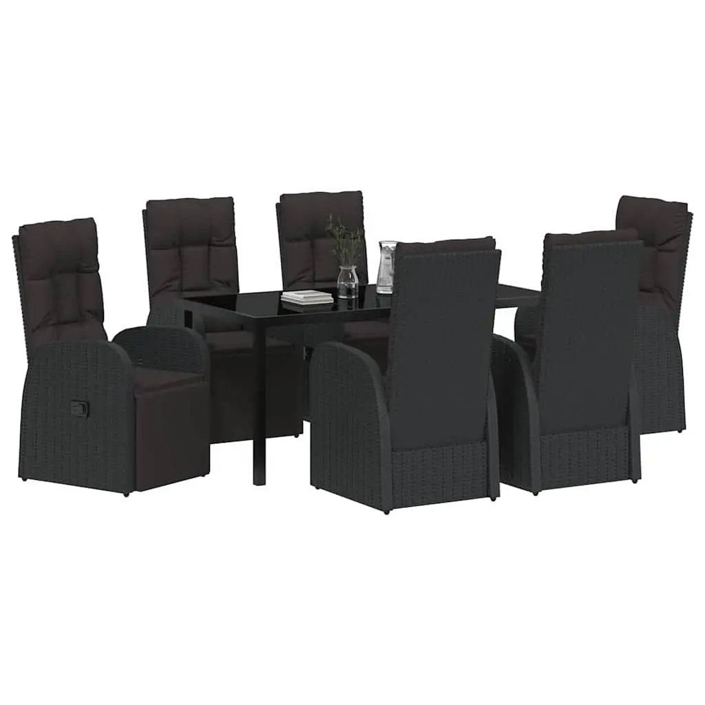 Outdoor Dining Set 7 Piece Modern Garden Furniture Adjustable Backrest Black Poly Rattan Table Chairs