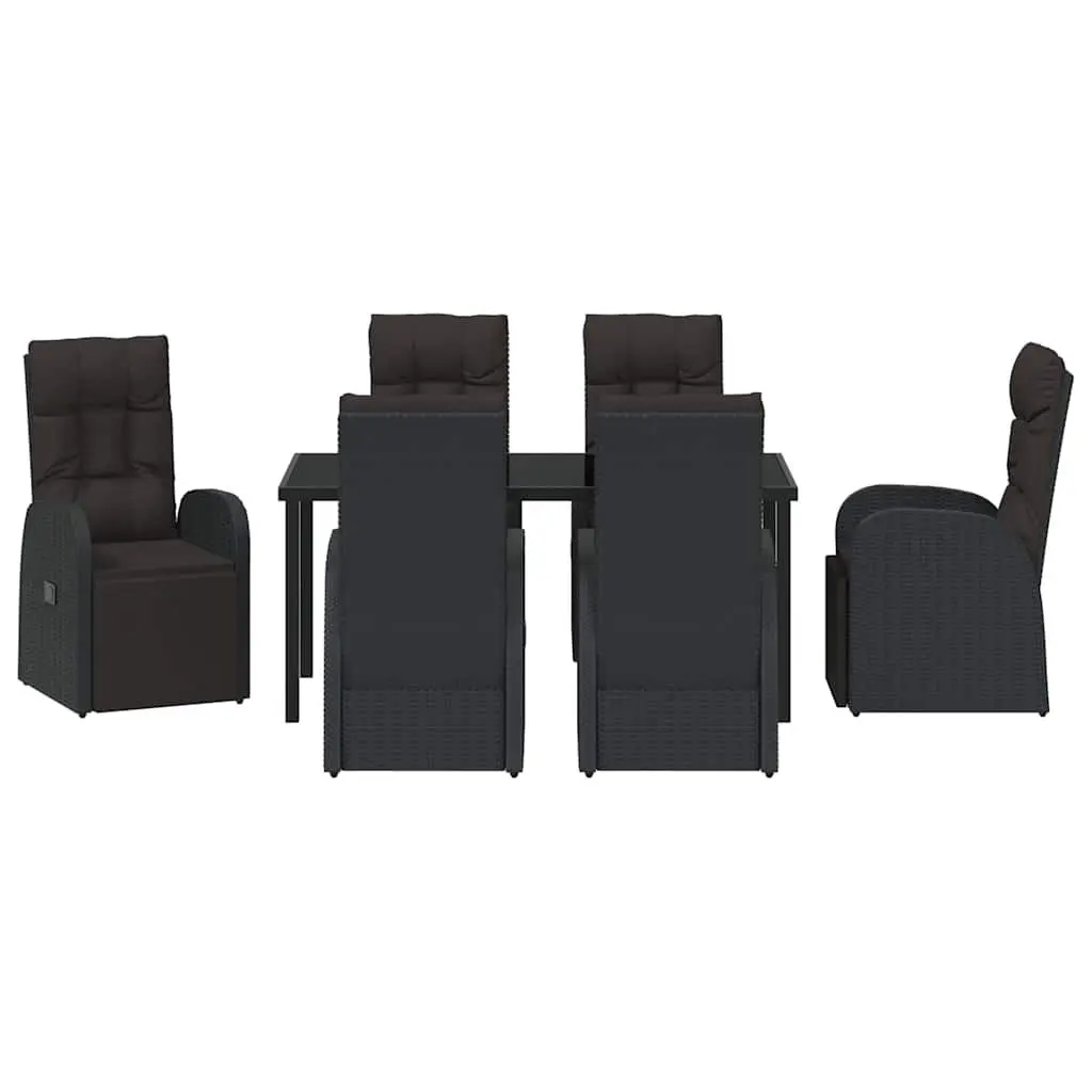 Outdoor Dining Set 7 Piece Modern Garden Furniture Adjustable Backrest Black Poly Rattan Table Chairs