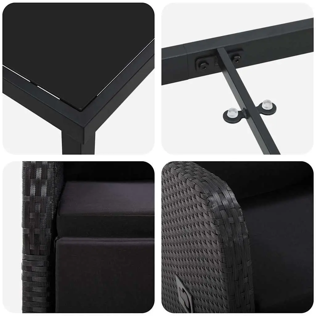 Outdoor Dining Set 7 Piece Modern Garden Furniture Adjustable Backrest Black Poly Rattan Table Chairs