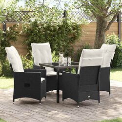Outdoor Dining Set 5 Pieces Black Poly Rattan Garden Patio Furniture with