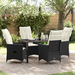 Outdoor Garden Dining Set 5 Piece Black Poly Rattan with Cushions Patio