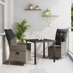 Garden Dining Set 3 Piece Outdoor Furniture Poly Rattan Grey with Cushions