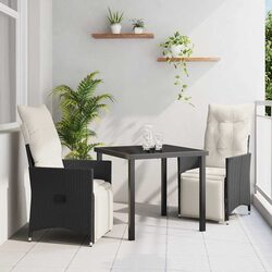 Outdoor Dining Set 3 Pieces Black Poly Rattan Garden Patio Furniture with