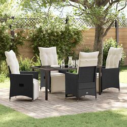 Outdoor Garden Dining Set 5 Piece Black Poly Rattan Patio Furniture with