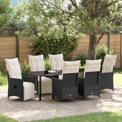 Outdoor Garden Dining Set 7 Pieces Black Poly Rattan Patio Furniture with