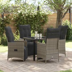 Garden Dining Set 5 Pieces Grey Poly Rattan Patio Furniture with Cushions
