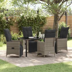 Outdoor Garden Dining Set 5 Piece Grey Poly Rattan Patio Furniture with Cushions