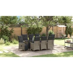 Garden Dining Set 9 Pieces Grey Poly Rattan Outdoor Furniture Patio Table Chairs