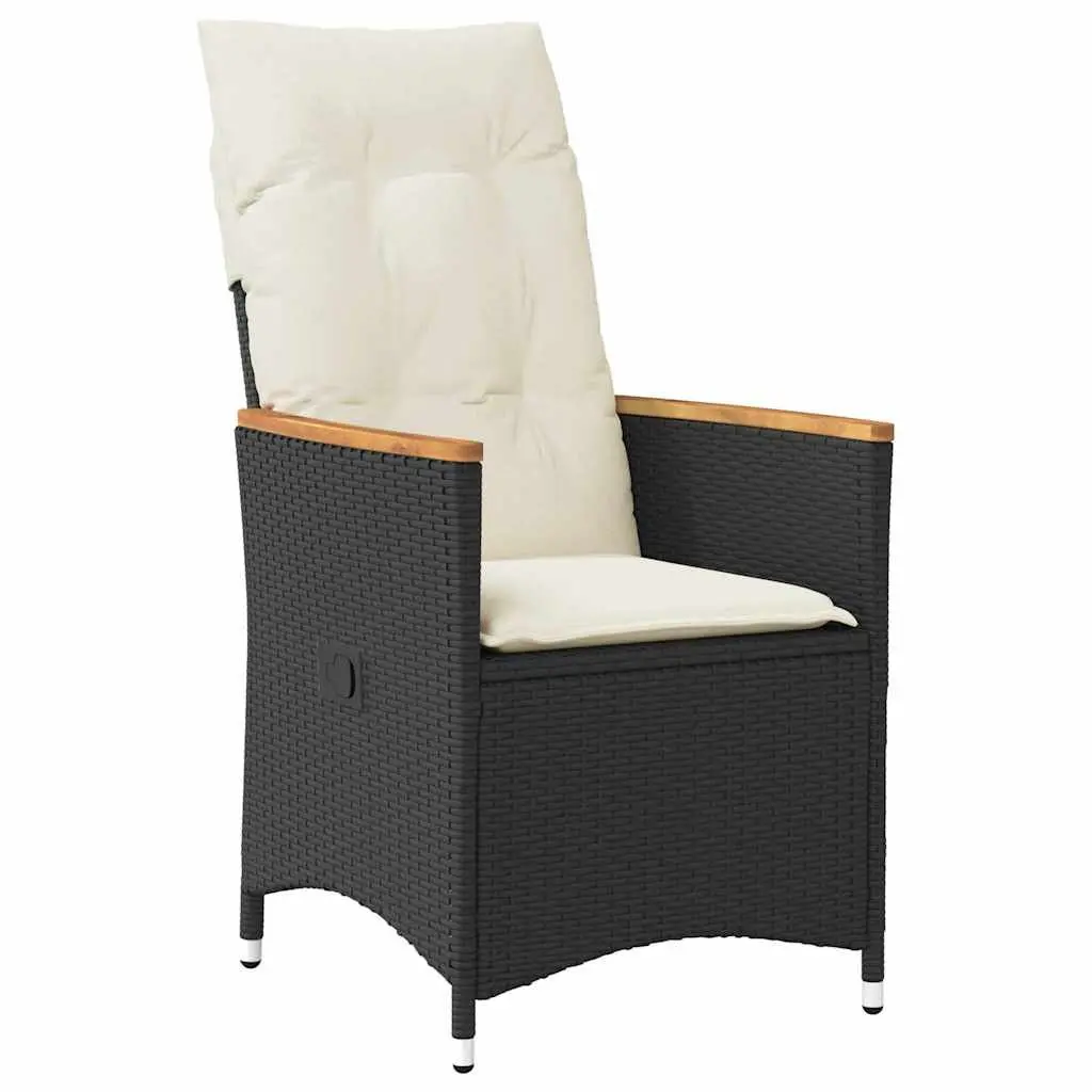 3-Piece Black Poly Rattan Garden Dining Set Outdoor Furniture with Cushions