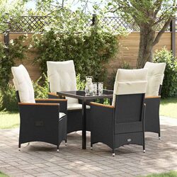 Garden Dining Set 5-Piece Outdoor Furniture Table Chairs Cushions Black