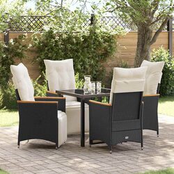 5-Piece Garden Dining Set Outdoor Furniture Black Poly Rattan Table Chairs with