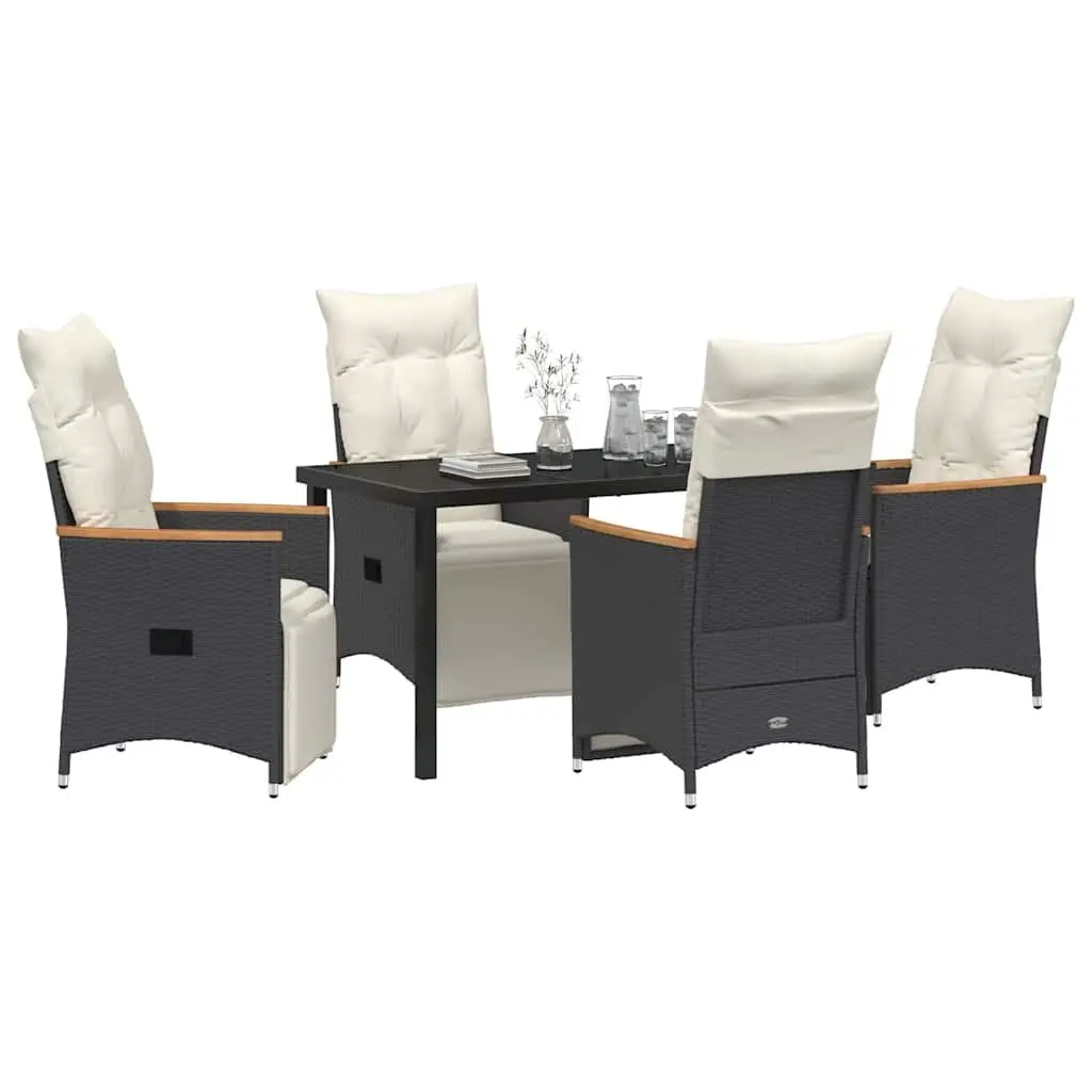 Garden Dining Set 5 Piece Outdoor Patio Furniture Adjustable Backrests Black Poly Rattan