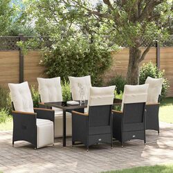 Outdoor Dining Set 7 Piece Black Poly Rattan Garden Furniture with Cushions