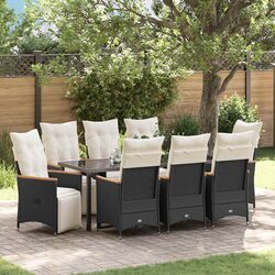 Garden Dining Set Outdoor Furniture 9 pcs Black Poly Rattan with Cushions
