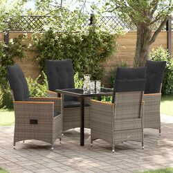 Outdoor Garden Dining Set 5 Piece Grey Poly Rattan with Cushions Modern