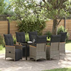 Garden Dining Set 7 Piece Outdoor Furniture Grey Poly Rattan with Cushions