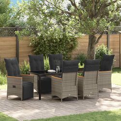 Garden Dining Set 7 Piece Grey Poly Rattan Outdoor Furniture with Cushions