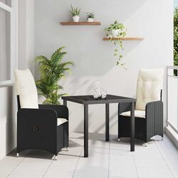 Garden Dining Set 3 Piece Outdoor Furniture Black Rattan Chair Table Patio