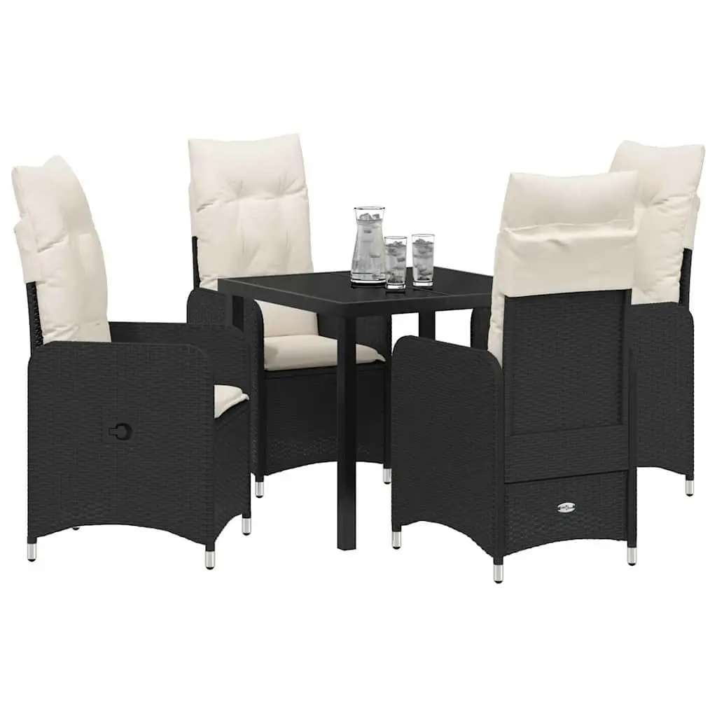 Garden Dining Set 5 Piece Outdoor Furniture Black Poly Rattan Table Chairs