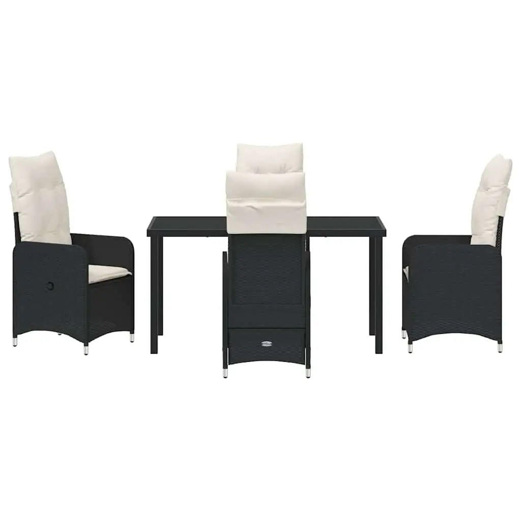 Garden Dining Set 5 Piece Powder-coated Steel Frame Tempered Glass Table Black Outdoor Furniture