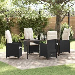 Garden Dining Set 5 Pieces Black Outdoor Table Chairs Patio Furniture