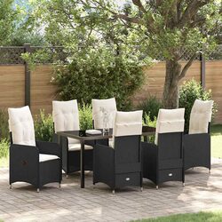 Garden Dining Set 7 Pcs Black Outdoor Furniture Table Chairs Patio Rattan