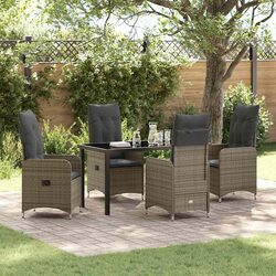 Garden Dining Set 5 Pieces Grey Outdoor Furniture Patio Tempered Glass Table