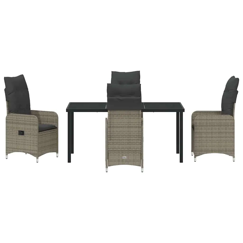 Outdoor Garden Dining Set 5 Piece Weather Resistant Grey Poly Rattan Patio Furniture with Cushions