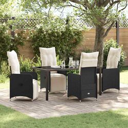 Outdoor Garden Dining Set 5 Piece Black Poly Rattan Patio Table Chairs Furniture