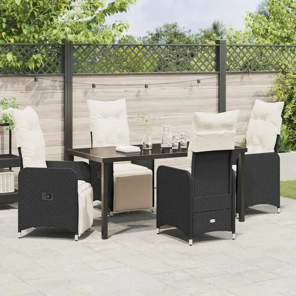 Outdoor Dining Set 5 Piece Weather Resistant Black Poly Rattan Patio Table Chairs