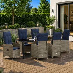 Garden Dining Set 7 Pieces Black Outdoor Patio Furniture Table Chairs Cushions