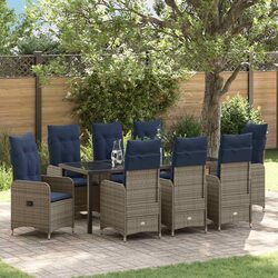 Outdoor Garden Dining Set 9 Pieces Black Poly Rattan Patio Furniture Table